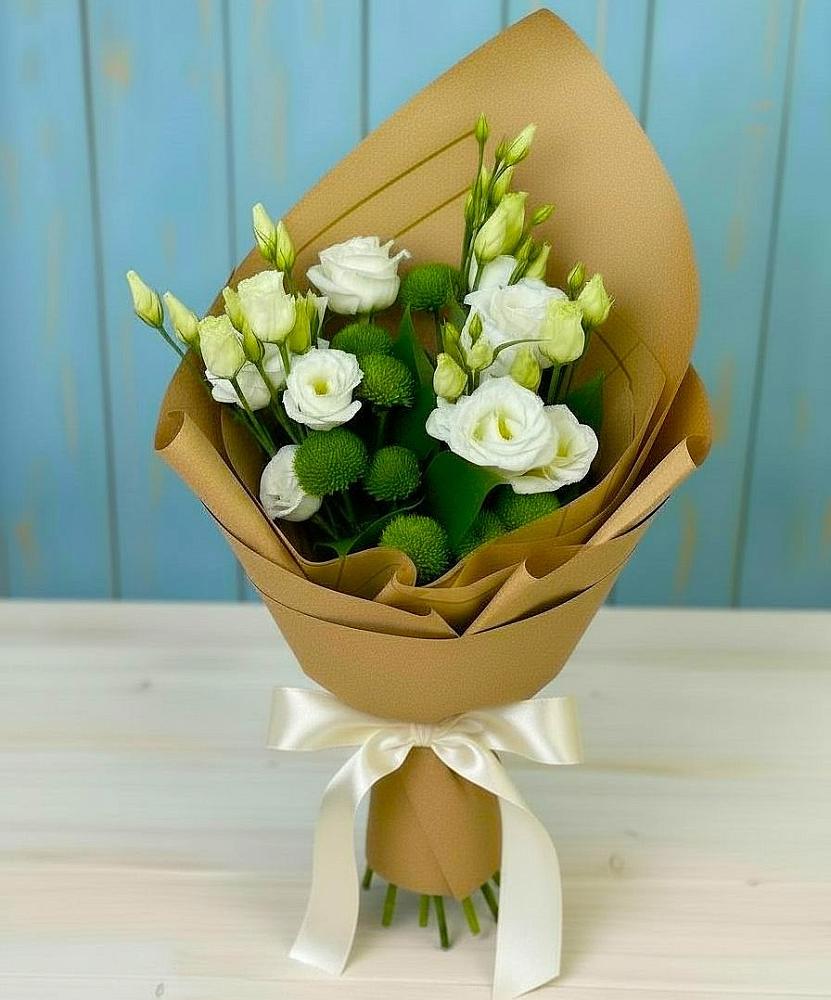 Букет цветов из: Хризантемы и Лизиантусы в Дмитриеве