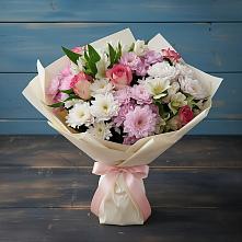 Букет цветов из:  Хризантемы, Альстромерии и Розы в Дмитриеве