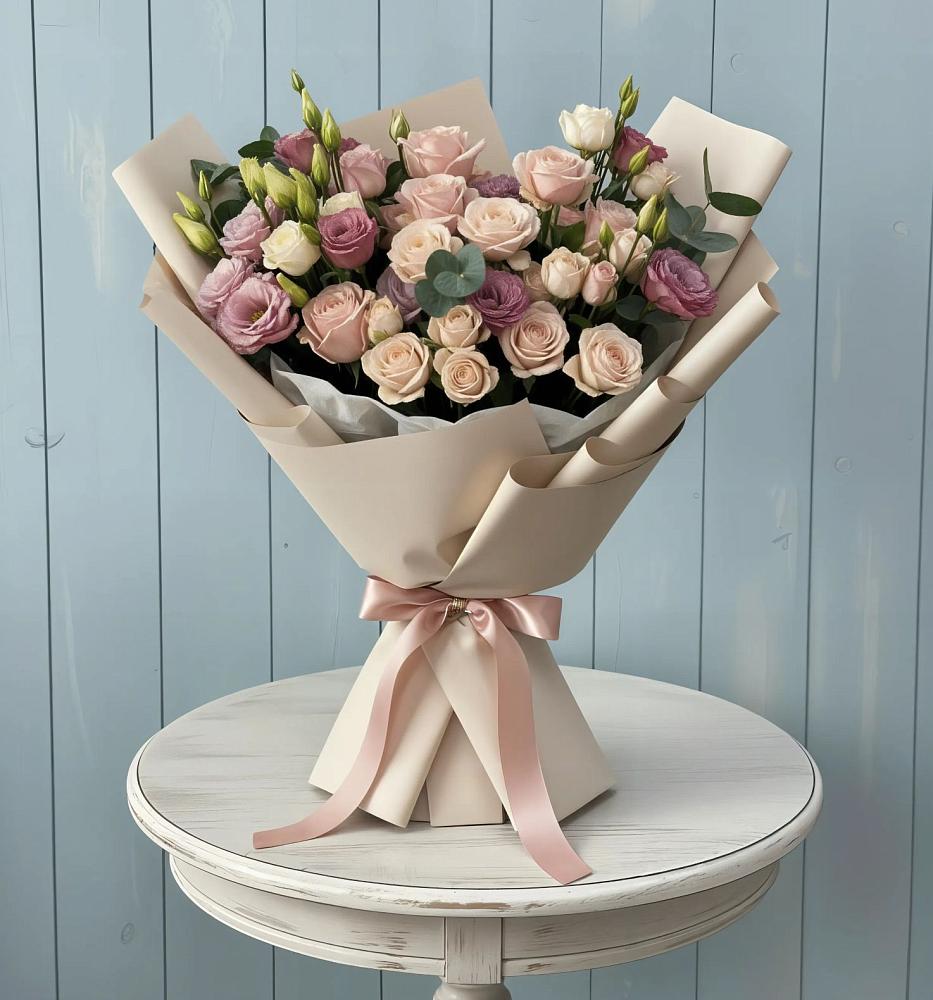 Букет цветов из: Розы и Лизиантусы в Дмитриеве