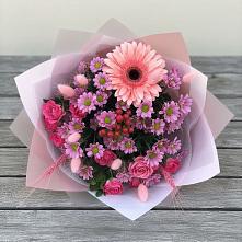 Букет цветов из:  Розы, Герберы и Хризантемы в Дмитриеве