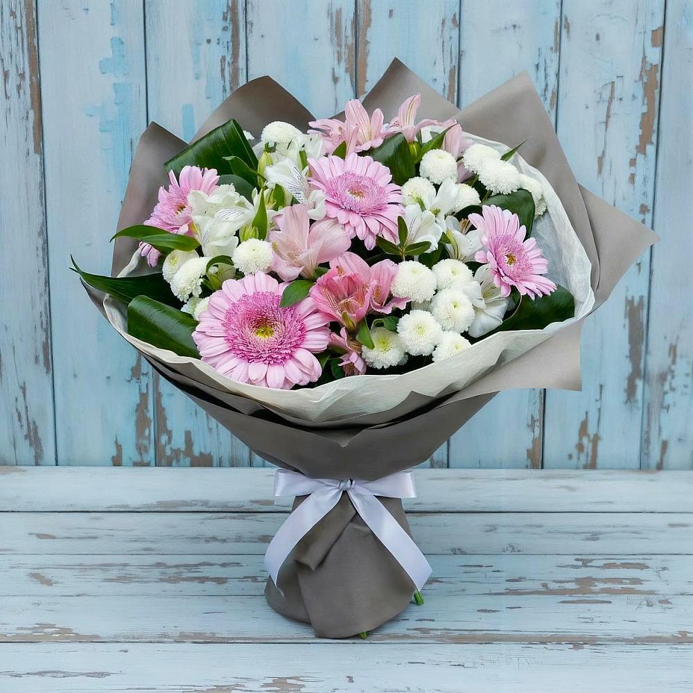 Букет цветов из: Герберы, Альстромерии и Хризантемы в Дмитриеве